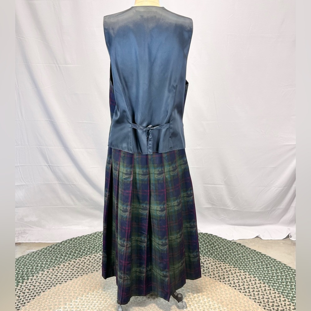 VINTAGE 90s Pendleton tartan plaid 2 piece dress set maxi pleated skirt vest - Picture 7 of 14